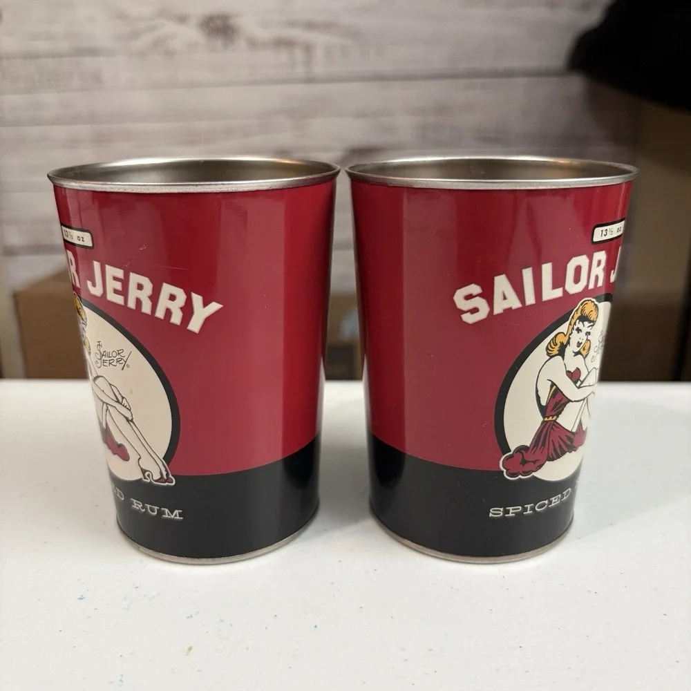 2017 Sailor Jerry Spiced Rum 13.5 oz Metal Tin Cups Set of 2